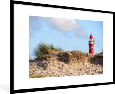 Produktbild von MuchoWow® MuchoWow® Gerahmtes Poster Strand - Leuchtturm - Düne 90x60 cm - Poster mit zchwarzem Bilderrahmen - Wanddekoration - Fotos