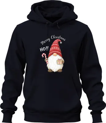Zdjęcie produktu dla Wesołych Świąt HO!!! Christmas Gnome Candy Cane Hat Uni Bluza z kapturem, Granatowy, 3XL