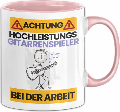 Produktbild von Gitarrenspieler Tasse Geschenk Lustiger Spruch Geschenkidee für Gitarrenspieler Achtung Hochleistungs Gitarrenspieler Bei Der Arbeit (Rosa)