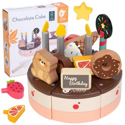 Zdjęcie produktu dla CLASSIC WORLD Drewniany Tort Urodzinowy do Krojenia 19el.