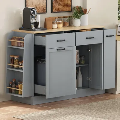 Produktbild von Merax Kommode Sideboard mit Schubladen und Abfallfach, Buffetschrank mit Gewürzregal, Stauraum, Kücheninsel für Esszimmer, Wohnzimmer, Küche, Grau