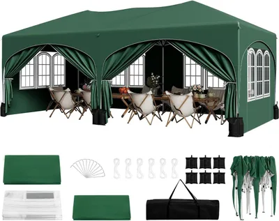 Produktbild von WOLTU Faltpavillon mit Halbmond Dach Tragetasche, Gartenpavillon wetterfest stabil UV-Schutz : Grün Farbe: Grün