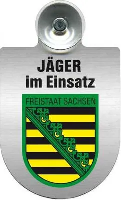 Produktbild von Einsatzschild mit Saugnapf - Jäger im Einsatz - 393821 incl. Regionenwappen Color - Region Freistaat Sachsen