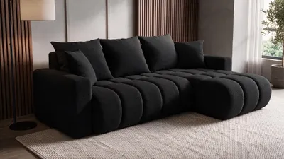 Produktbild von Ecksofa GERRO Schlaffunktion Bettkasten Universal Boucle SCHWARZ