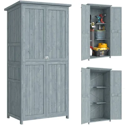Produktbild von Outsunny Gartenschrank Holz Geräteschuppen mit Doppeltür, Magnetverschluss