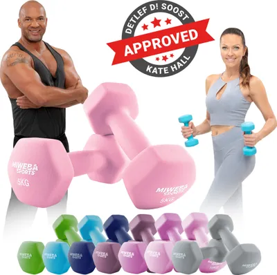 Produktbild von Miweba Sports Profi Neopren Hantel NKH100 | Hantelset - Kurzhanteln - Hexagon - Home Workout - Krafttraining - Anti Rutsch Oberfläche (Rosa 2x 5,0 Kg)