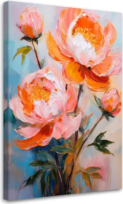 Produktbild von Leinwandbild Orange Pfingstrosen Blumen Natur 40x60 Feeby Orange bild für die wand bereit zum aufhängen