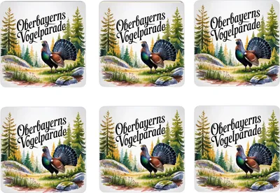 Produktbild von Oberbayern Auerhuhn 6er Set Untersetzer aus Holz - Vogelparade