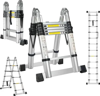 Image de STANEW échelle télescopique 3,8 m (1,9 + 1,9), échelle pliante, 2 en 1, échelle télescopique en aluminium, charge 150 kg, charge 150 kg