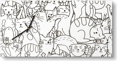 Produktbild von DEQORI Glasuhr 60x30 cm Zahlen 'Comic-Katzen' Wanduhr Glas Uhr Design leise