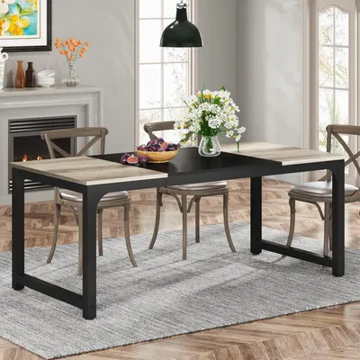 Obrázok produktu pre Obdĺžnikový jedálenský stôl, 180 x 80 cm, vintage sivá farba, industriálny štýl, pre 4-8 osôb