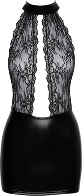 Image de Noir - Robe courte et moulante avec dentelle délicate et jupe mate L