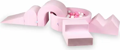 Produktbild von Schaumstoff-Spielset mit rundem Bällebad + 5 Elementen – 90x30 Puderrosa + 200 Bällebadbälle / transparent, weiß, babyrosa, mint, beige
