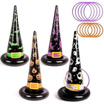 Ringwurfspiel Halloween – 4 Hexenhüte & 10 Ringe