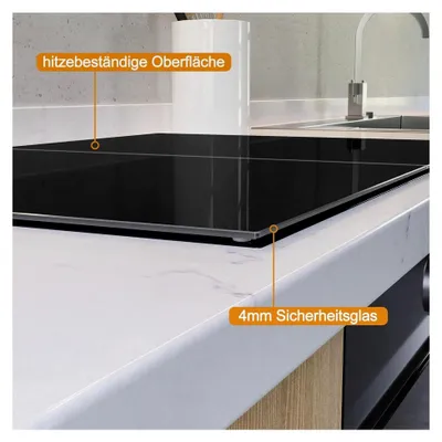 Produktbild von Herdabdeckplatte aus Glas, 2-teilig, 80x52cm, für Glaskeramik- und Induktionsherde, Schwarz
