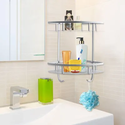 Imagen del producto de Estantería metálica triangular, con 2 estantes, cromada, para el baño
