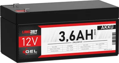 Produktbild von Langzeit Akku 12V 3,6Ah Blei Gel Akku Batterie Bleiakku AGM Akku ers. 3,4Ah LC-R123R4PG