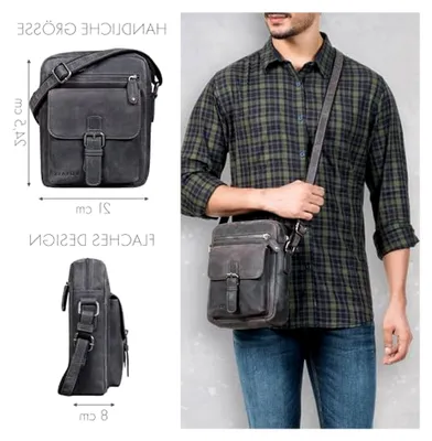 Produktbild von Kleine Umhängetasche aus Leder für Herren - Schultertasche im Vintage-Stil - kompakte Ledertasche in Schwarz