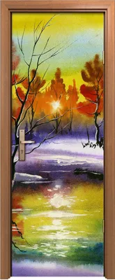 Produktbild von Türposter 70x200 cm Türaufkleber Türtapete Türfolie Klebefolie See im Wald Aquarell Landschaft