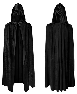 Produktbild von Kinderumhang Hexe Cape Kapuze - Schwarz - Goldsamt - 100 cm - Für Halloween und Maskerade