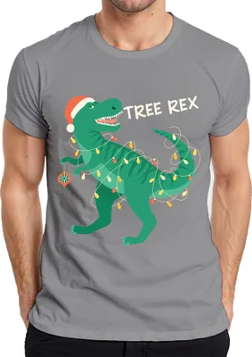 Produktbild von Tree Rex Weihnachtsbaum Dinosaurier - Weihnachten Weihnachtsgeschenk Christmas Herren T-Shirt, Grau, M