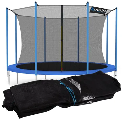 Produktbild von Kinetic Sports Trampolinzubehör Sicherheitsnetz Trampolinnetz für 8 Stangen innenliegendes Netz Gartentrampolin Outdoor Ersatznetz für Trampolin Ø 400 cm reißfest UV-getestet, Höhe ab Rahmen 180 cm