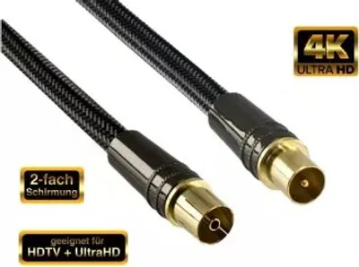 Produktbild von MAG Premium Antennenkabel Stecker auf Buchse, HD TV, Ultra HD, 24k vergoldete Stecker, schwarz, 1 Meter