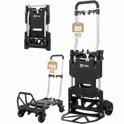 Produktbild von Sekey Sackkarre Alu 2-in-1 Sackkarre Klappbar Transportwagen bis zu 150 kg Tragkraft Alu Plattformwagen mit Bremse ergonomischem Griff stabil