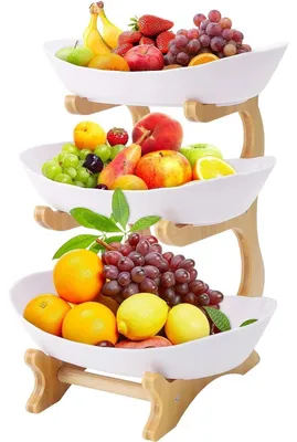 Obrázek produktu pro Ovocný stojan – třípatrový servírovací stojan – polypropylen – na ovoce, zeleninu, dorty, sladkosti – kuchyňský organizér
