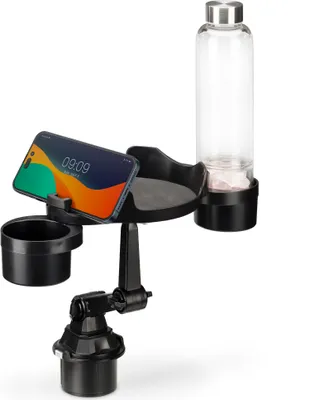 Produktbild von Navaris Auto Getränkehalter und Expander - Auto Tisch mit Becherhalter - zusätzliche Sicherung - Cup Holder mit Handyhalterung - Organizer in Schwarz
