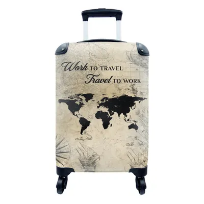 Obrázek produktu pro Kufr Příruční zavazadlo na kolečkách Malý cestovní kufr na 4 kolečkách Mapa světa - Vintage - Citace - Velikost kabiny < 55x40x23 cm a 55x40x20 cm -