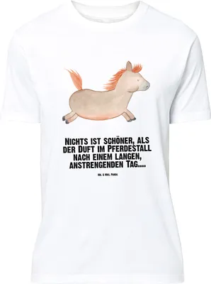 Produktbild von Mr. & Mrs. Panda Größe L T-Shirt Pferd Springen - Weiß - Geschenk, Stall, Tshirt, Pony, Reiten, Shirt, Pferdestall, Bauernhof, mit Spruch, Pferde
