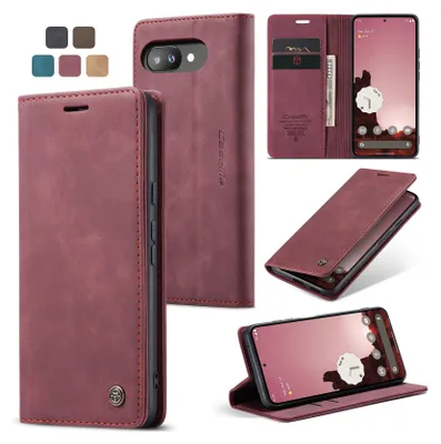 Produktbild von Caseme Handyhülle Leder Hülle Klapphülle Tasche Etui für Google Pixel 9a Karmesinrot
