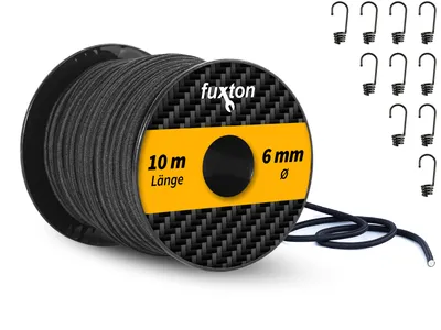Produktbild von Gummiseil Expanderseil ø 6 mm Länge 10 m schwarz + 10 Spiralhaken Planenseil