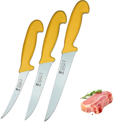 Produktbild von SMI 3 Stück Küchenmesser Set - Solingen Metzgermesser, Kochmesser, Fleischermesser & Ausbeinmesser aus Edelstahl, Germany