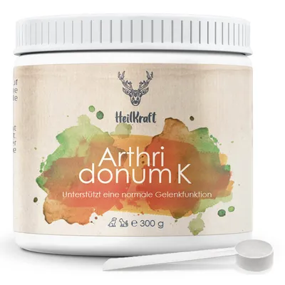 A white container of HeilKraft Arthridonum K powder with a scoop, set against a white background.