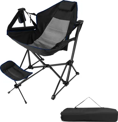 Produktbild von GOPLUS Campingstuhl faltbar mit Fußablage, Anglerstuhl 150kg, Klappstuhl mit verstellbare Rückenlehne, Kopfstütze, Getränkehalter, Schwarz