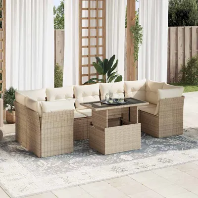 Produktbild von Eleganten-Stil 8-tlg. Garten-Lounge-Set mit Kissen Garten-Sofagarnitur, Outdoor Indoor, Beige Poly Rattan Gartenmöbel-Sets CHY52827954