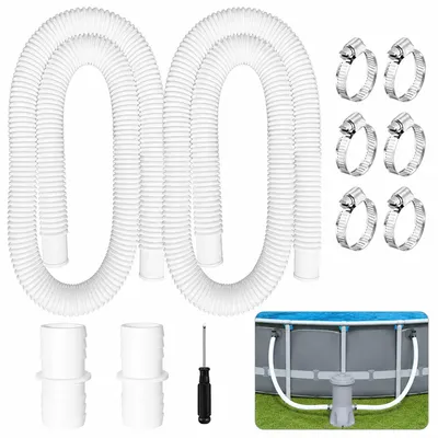 Produktbild von Poolschlauch Set 32mm, Komplettset mit 2 Schläuchen je 1,5m, Verbindern, Klemmen & Schraubendreher, für Poolpumpe und Filteranlage