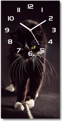 Produktbild von Wanduhr aus Glas – 30x60 cm - Glasbild - Glasuhr - Gehärtetes Glas -Schwarze Katze