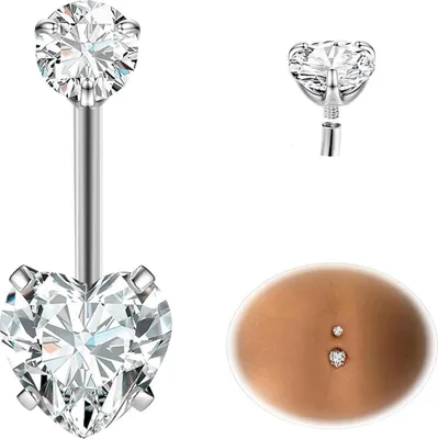 Productafbeelding van Buikpiercing, titanium, 14G, 10mm/12mm, met kogels of hartbedeltjes in verschillende kleuren