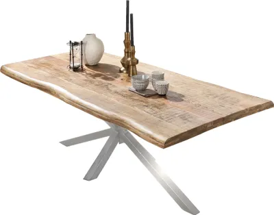 Produktbild von SIT Möbel Baumkante-Esstisch | 160 x 90 cm | 56 mm Platte Mango natur | Metallgestell antiksilbern | B 160 x T 90 x H 77 cm | 15250-40 | Serie TABLES & CO