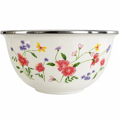 Produktbild von Emaillierte Schüssel mit Blumenmuster – Ø20,5 x 8,5 cm, KI-generiertes Bild