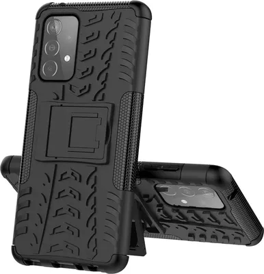 A black phone case with a tire tread pattern and a kickstand is shown against a white background. Another phone case is partially visible in the foreground.