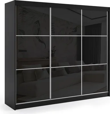 Produktbild von ALTDECOR Kleiderschrank mit Lacobel-Schiebetüren, kugelgelagerte Führungsschienen und Aluminium-Leisten - VIVONA - mit LED-Beleuchtung und Fernbedienung - 180 cm - Schwarz