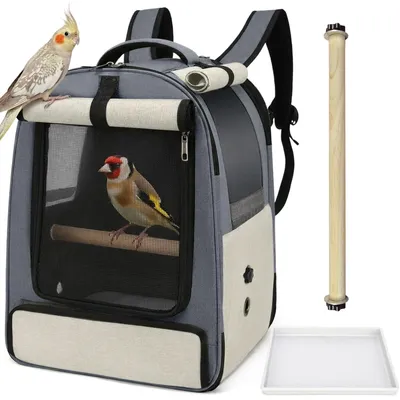 Vogelrucksack, atmungsaktiv, mit Sichtfenster, beige, 35x31x46 cm
