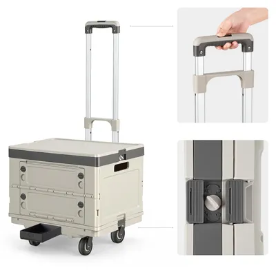 Image de Chariot de courses Eikuavons 48L 3 en 1, pliable, avec 4 roues et poignée télescopique, blanc