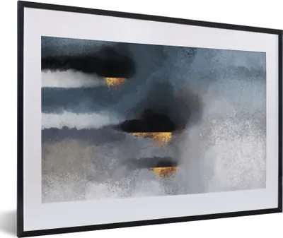 Produktbild von MuchoWow® Gerahmtes Poster Wolken - Gold - Abstrakt 60x40 cm - Poster mit Schwarzem Bilderrahmen Wandposter Rahmen Foto Bilder - Schlafzimmer - Plakat in Rahmen - Drucken