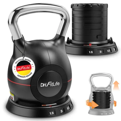 Image de Kettlebell réglable - Poids : 1,5 à 10 kg - Acier allié - Noir