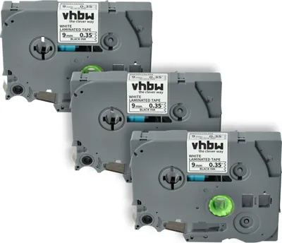 Produktbild von vhbw 3x Schriftband-Kassette Ersatz für Brother TZ-221, TZE-221 für Etiketten-Drucker 8m x 9mm Schwarz auf Weiß